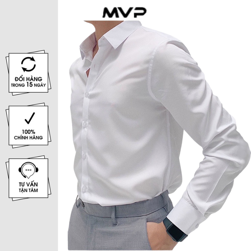 Áo sơ mi nam dài tay MVP cổ bẻ, áo sơmi vải lụa không nhăn, 5 màu dễ phối  MVP214