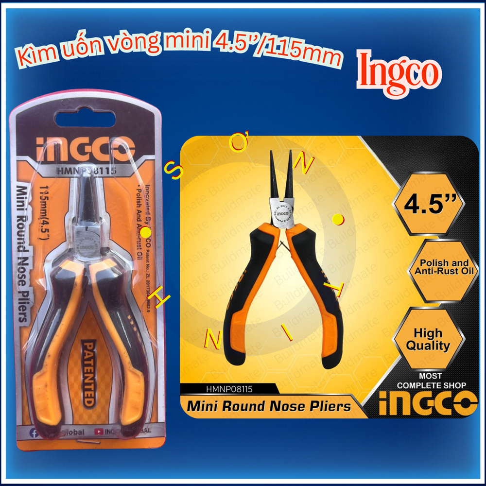Kìm nhọn uốn vòng mini INGCO HMNP08115 | kềm uốn vòng Kích thước 4.5''/ 115mm Đầu kềm được đánh bóng và chống gỉ kẹp, gi