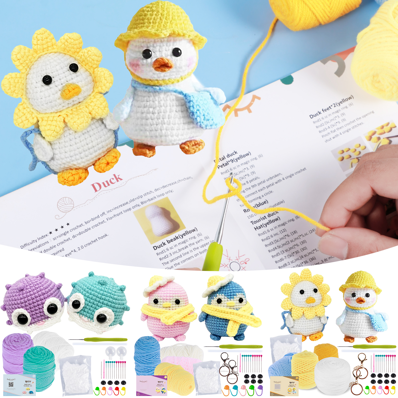 3pcs Diy Crochet Kit For Beginners, Comes With Step-By-Step Video Tutorial,  Cute Crochet Animal Kit Can Be Used As Creative Christmas Gift, Party  Decoration, Art And Craft Supply