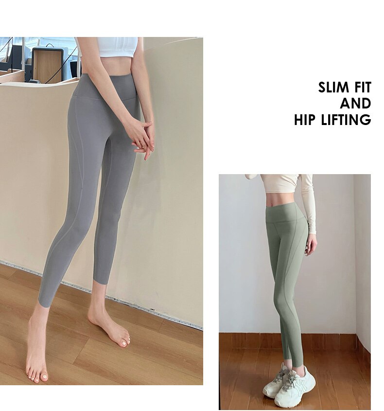 Pantaloni da yoga in lycra da donna color cammello e leggings da palestra senza cuciture
