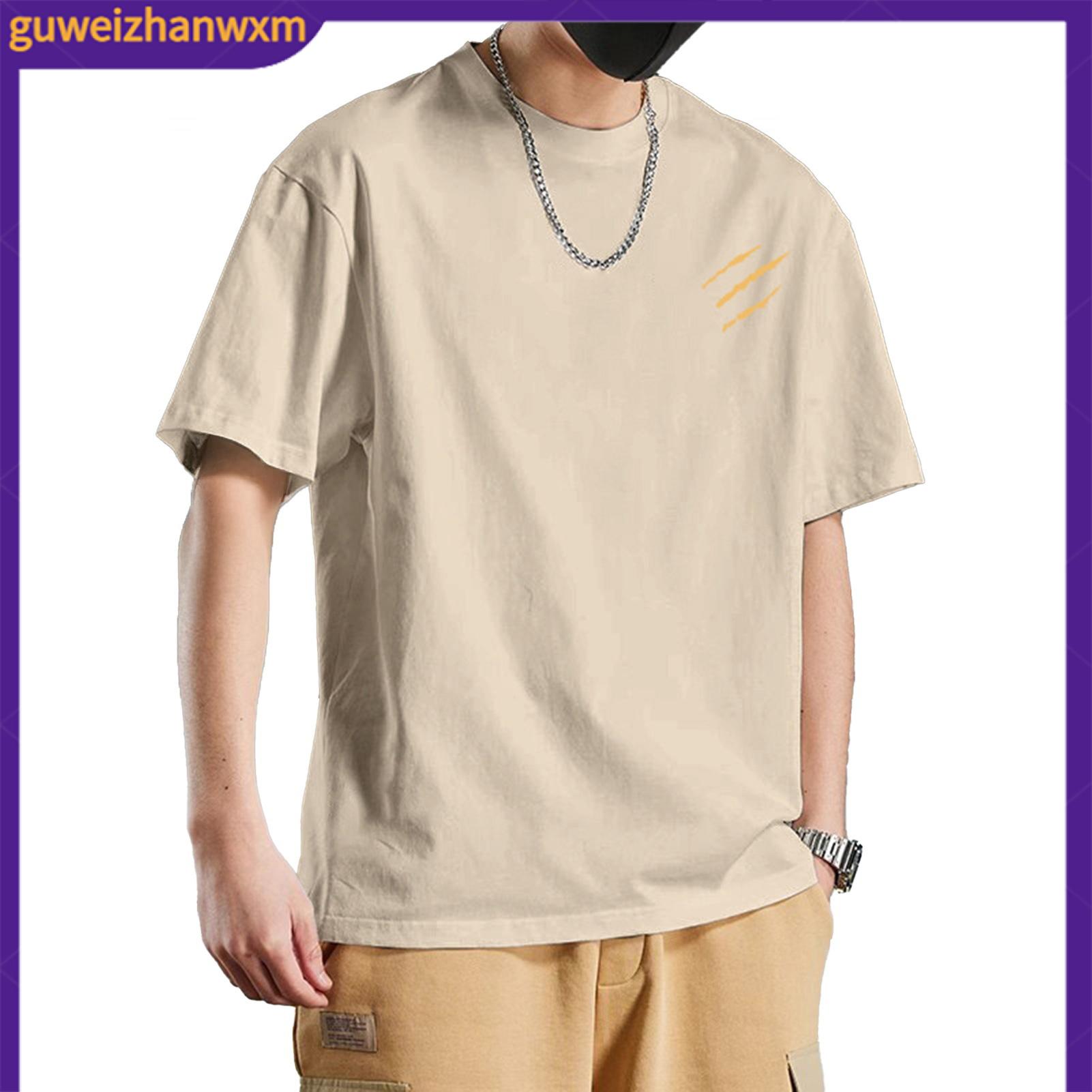Loose Fit Men T-shirt Beach Wear T-shirt Men's Cotton Blend T-shirt Casual Solid Color Crew Neck Summer Tee Breathable Loose Fit Shirt for Daily Wear Beach Street Fashion - 4