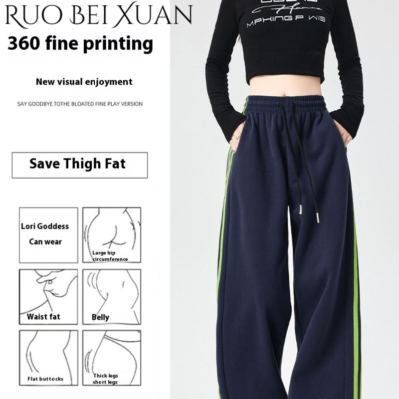 Ruo Bei Xuan Women's High-Waist Loose Straight-Leg Sport Pants for Spring and Summer ราคา 288 บาท*ส่งฟรี