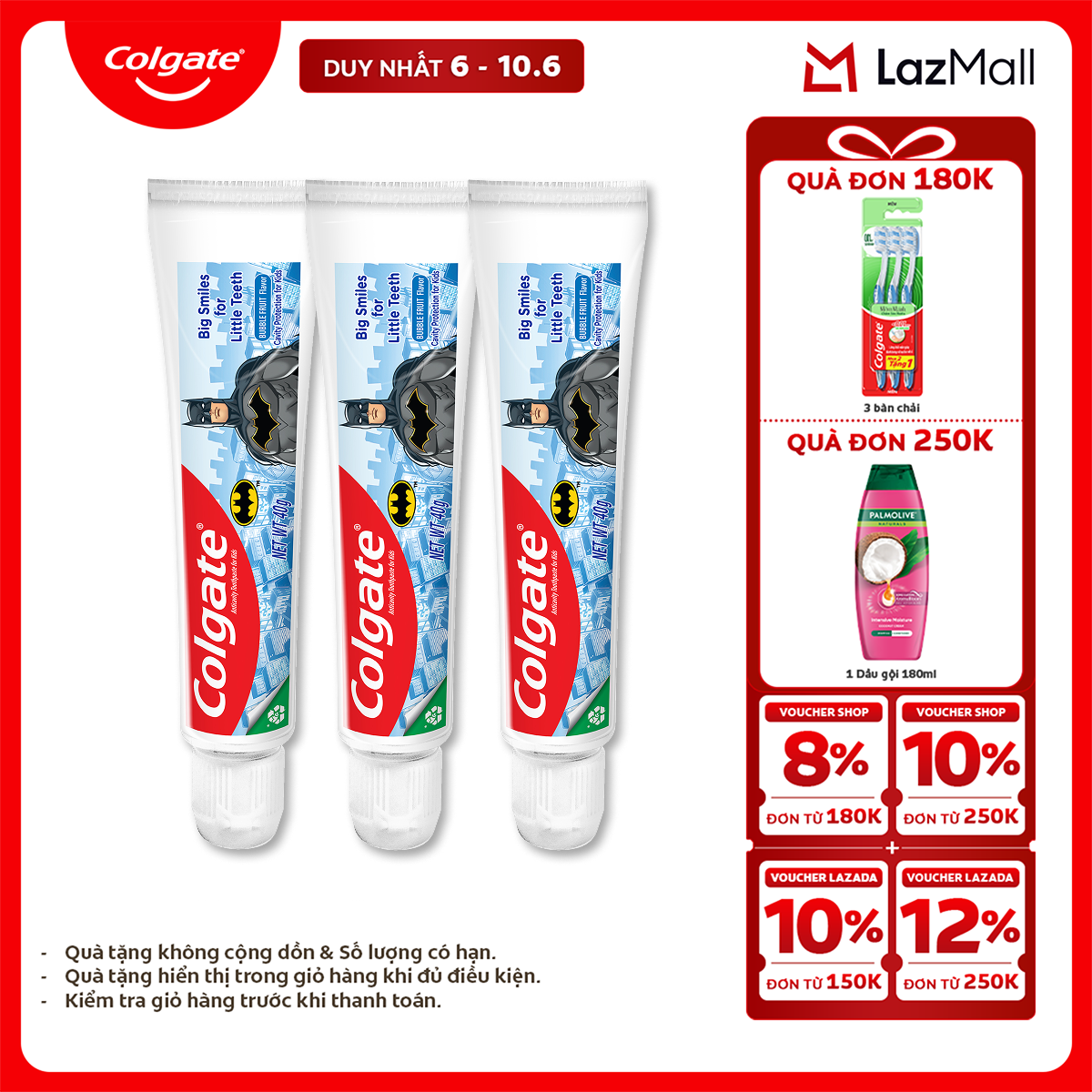 [Chỉ 6-10.6_X2 Voucher giảm 22%] Bộ 3 kem đánh răng Colgate 40g dành cho bé