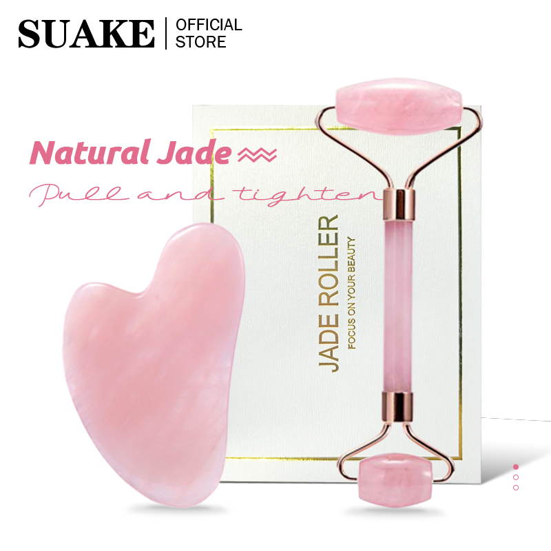 Suake hồng ngọc bích tự nhiên Con lăn hoa cực nâng mặt massager mặt massage bằng tay guasha Bộ dụng cụ chăm sóc da