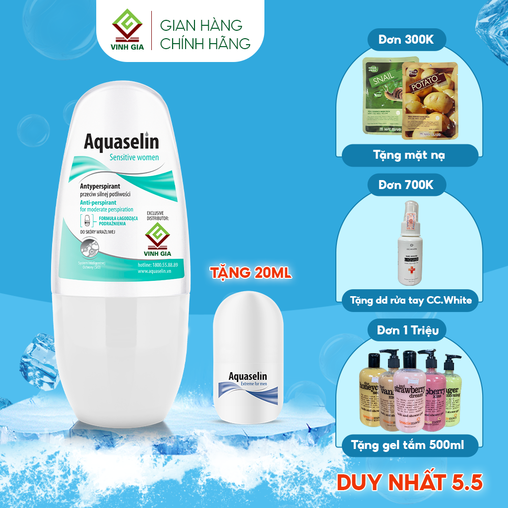 Lăn Khử Mùi Hôi AQUASELIN Sensitive Women Giúp Khô Thoáng