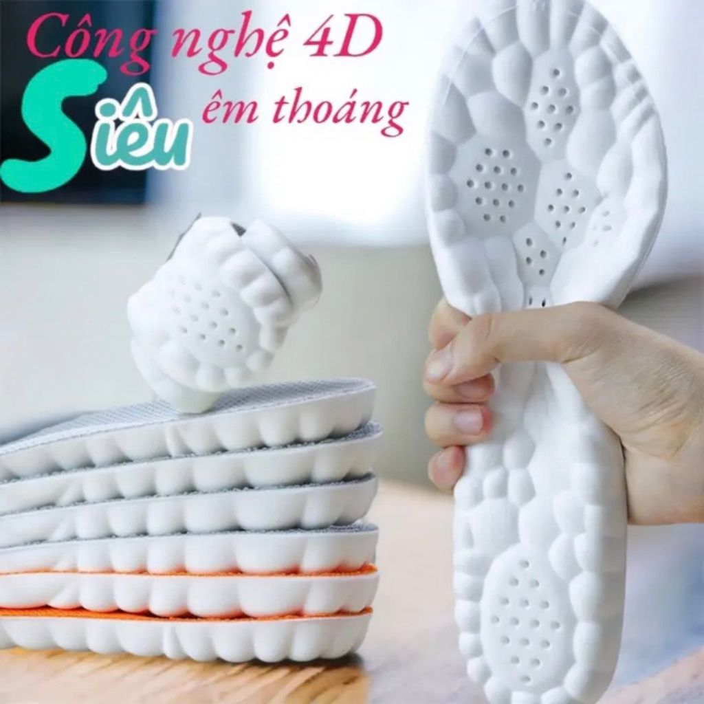 Lót giày thể thao 4D cao cấp lưu thông cửu huyệt, đế làm bằng cao su non đàn hồi,thấm hút, thoáng khí cực tốt
