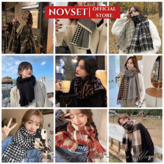 Khăn quàng cổ nam nữ chất liệu len dạ kẻ phong cách Vintage Hàn Quốc