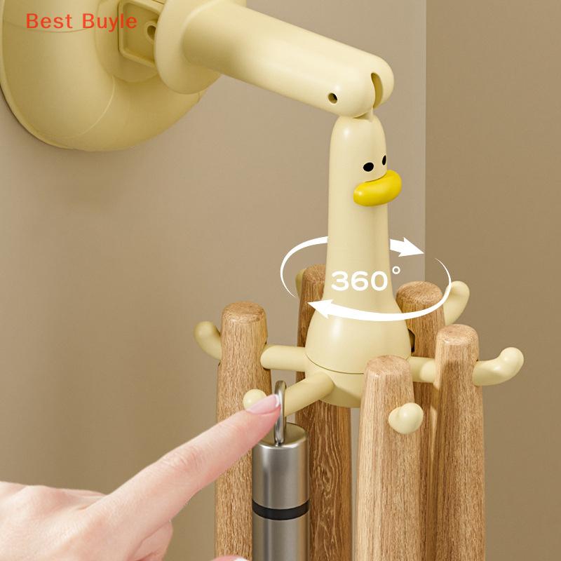 💖Best Buyle 1 cái móc tiện ích có thể điều chỉnh với cốc hút 360 ° xoay vịt Thiết kế treo tường đa chức năng tổ chức nhà sáng tạo