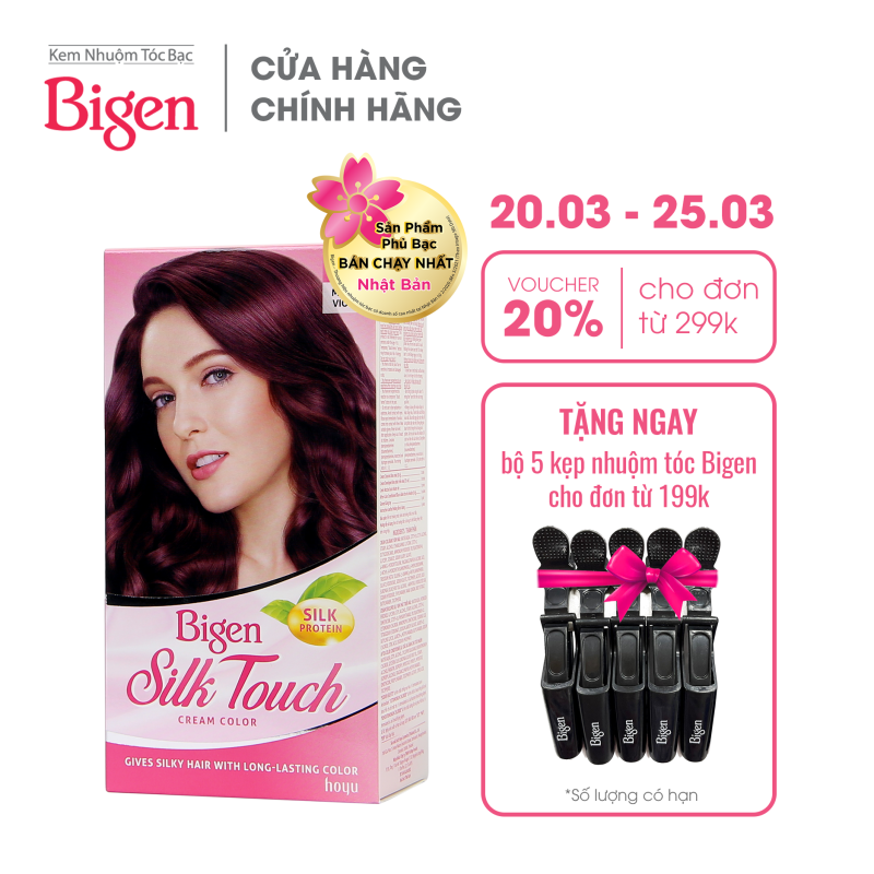 Thuốc nhuộm dưỡng tóc phủ bạc thảo dược Bigen Silk Touch Thương hiệu Nhật Bản 80ml dạng kem-Đỏ Tím Violet 5V nhập khẩu