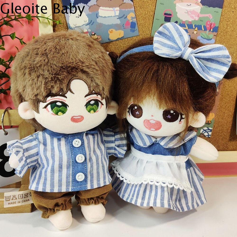 GLEOITE Sọc xanh dương VÁY ĐẦM Lolita Váy công chúa Phụ kiện đồ chơi Quần áo thay thế búp bê cotton 