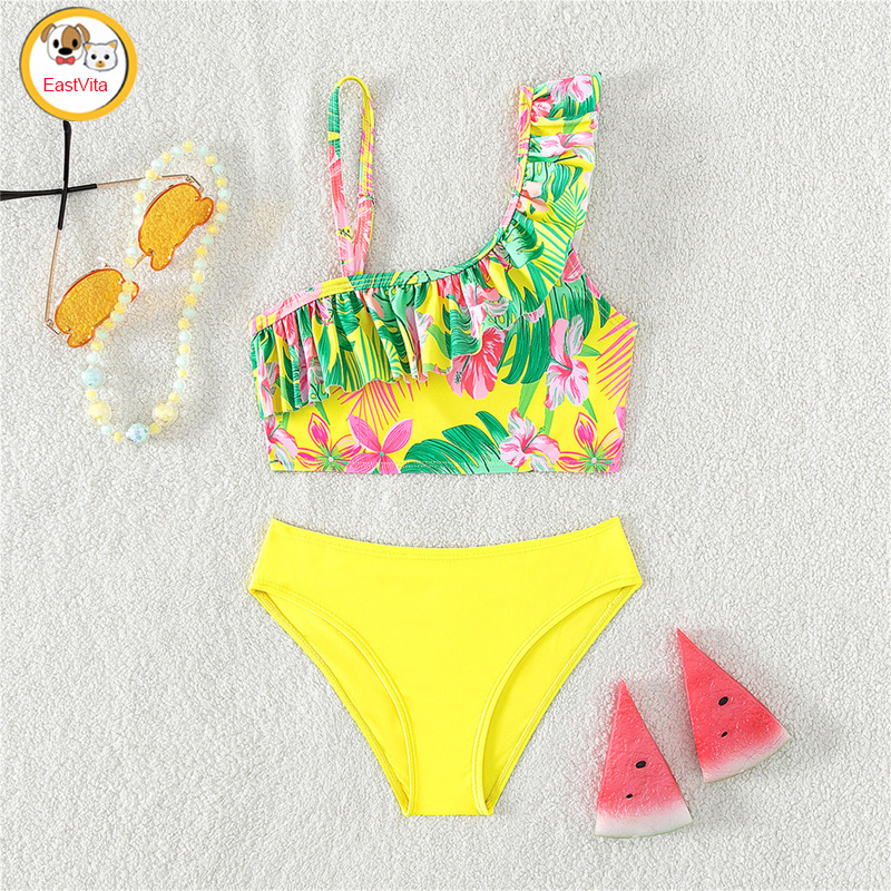 Infant Baby Girl Swimwear Two Pieces Plant Printing Swimsuit Bathing Suit Bikini Swimsuit Set For Summer Beach Toddler Girls ราคา 206 บาท*ส่งฟรี