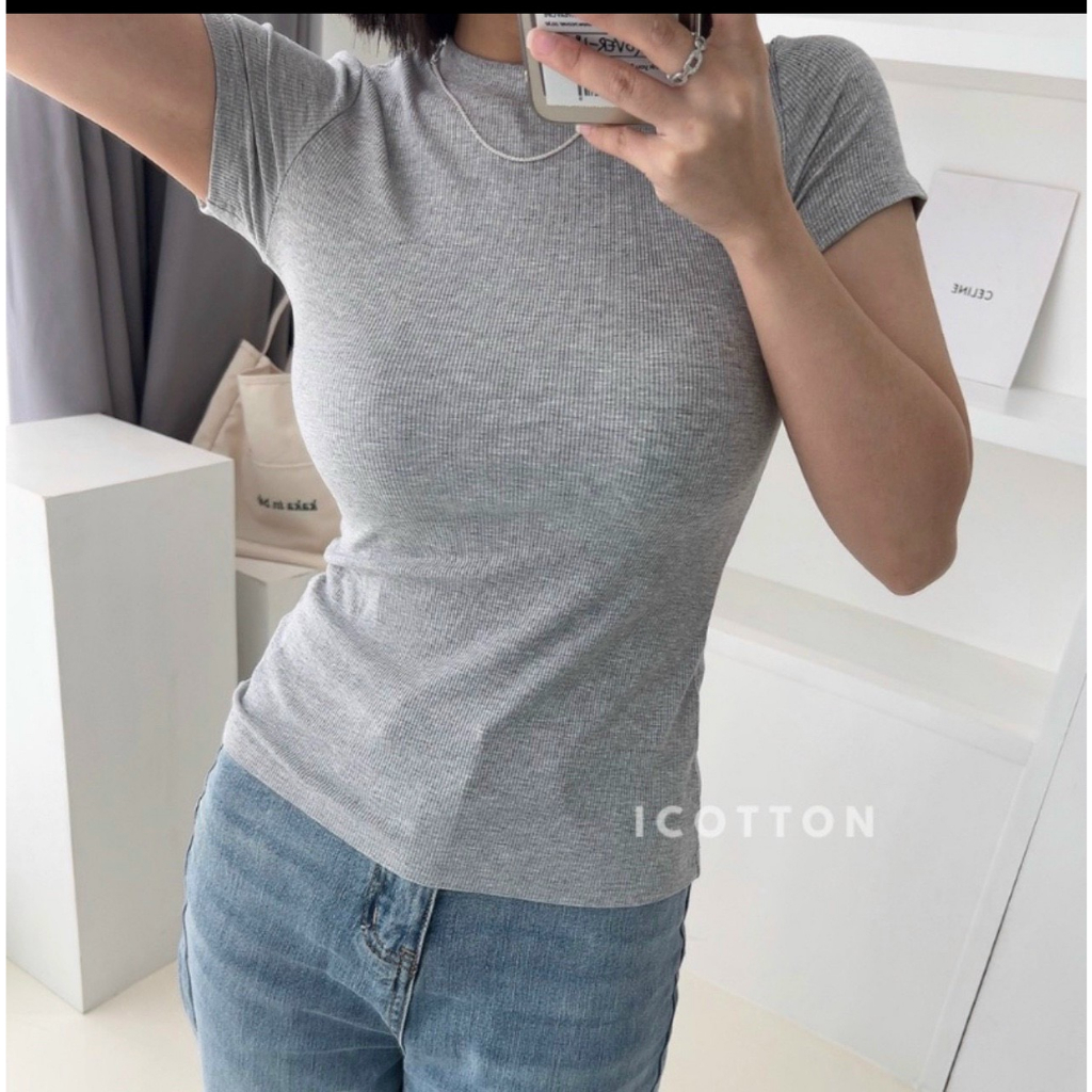 Set 3 áo thun gân hàng xuất xịn - Áo thun nữ cổ tròn ôm body - HiiNCloset
