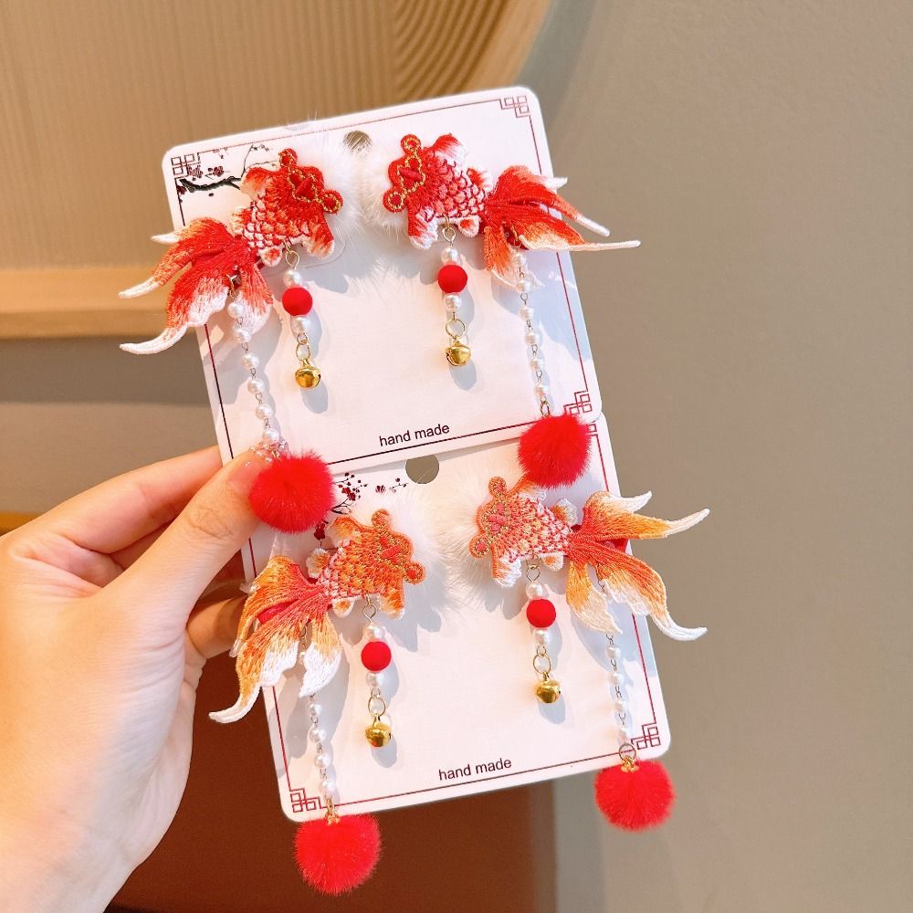 Wushuwuji 1pair ngọc trai kẹp tóc hanfu bóng nhung cá kẹp tóc tua rua thời trang kẹp tóc bên kẹp vịt hanfu nữ/trẻ em