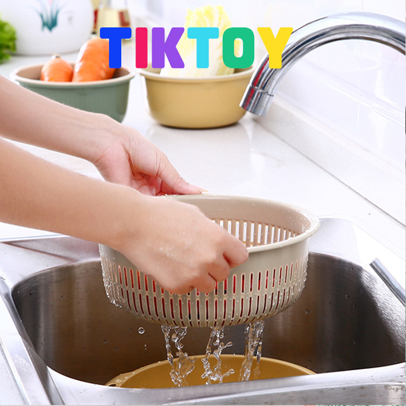 TIKTOY ตะกร้ากรองผักผลไม้ห้องครัวกรองน้ำ PP กรองน้ำ.ปลอดภัย 2 ชั้นเก็บผลไม้ตะกร้ากรองน้ำสำหรับเก็บผักผล Food Strainers ราคา 10 บาท*ส่งฟรี