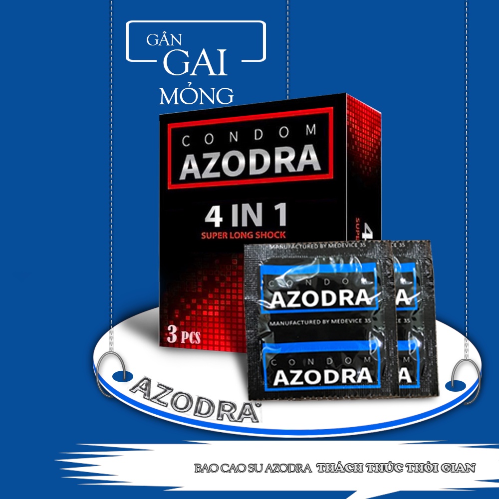 Bao Cao Su Azodra Gân Gai - Hộp 3 Cái - Hàng Chính Hãng Thái Lan, Giúp Kéo Dài Thời Gian, Chống Xuất Tinh Sớm