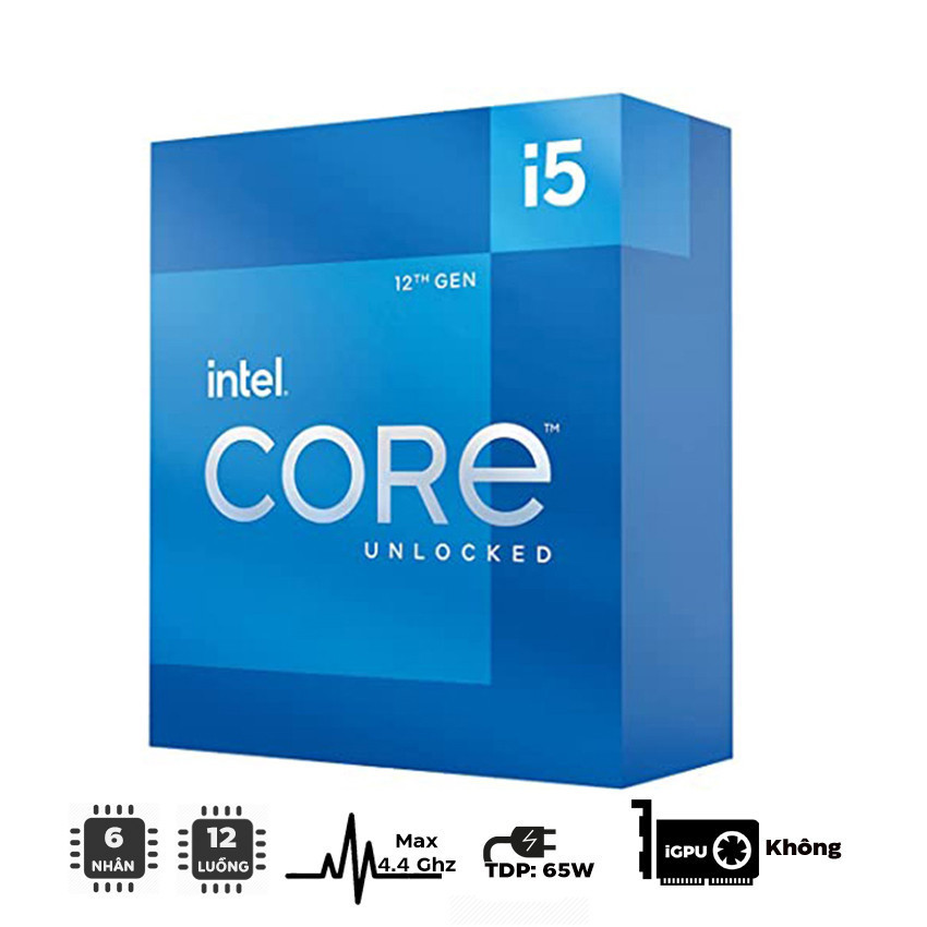 CPU Intel Core i5-12400F (Up to 4.4Ghz, 6 Nhân 12 Luồng, 18MB Cache, Socket Intel LGA 1700) No iGPU Full Box Chính Hãng