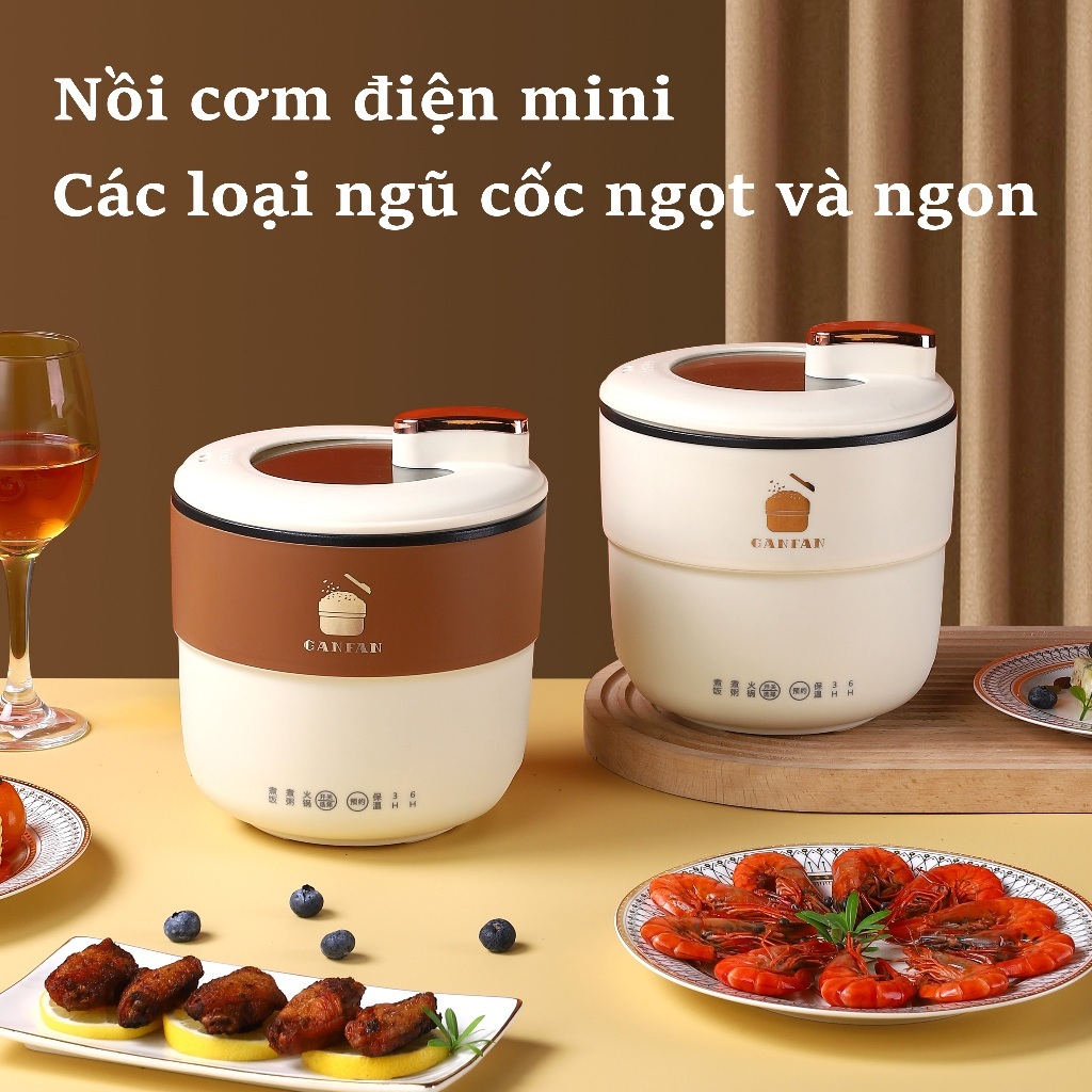 Nồi cơm điện mini GanFan 1L5 và Nồi Hấp 2 Tầng Bằng Điện Tròn 1 Công Tắc. LMS