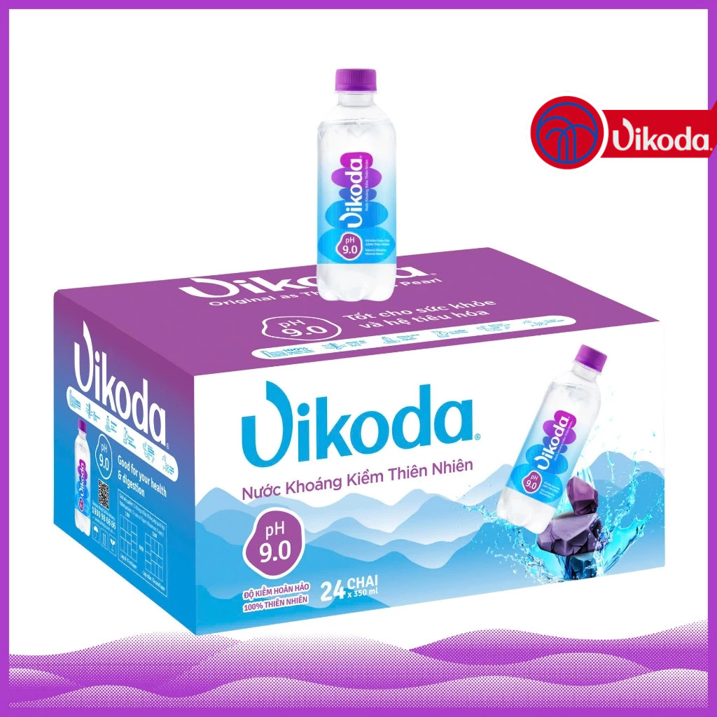 Thùng 24 Chai Nước Khoáng Kiềm Thiên Nhiên Vikoda 350ml - Giàu và bổ sung vi khoáng tự nhiên từ nguồn Đảnh Thạnh