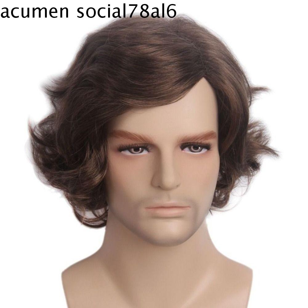 MENSOC Nhiều lớp Tóc giả màu nâu ngắn Chịu nhiệt Tự nhiên Tóc giả nam tổng hợp Hàng ngày Hóa trang Tóc xoăn gợn sóng Dành cho nam