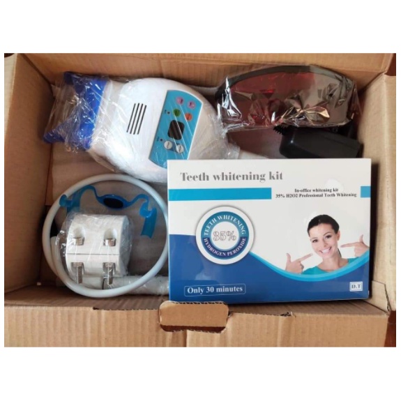 COMBO Máy tẩy trắng răng + Thuốc kính banh miệng - bông hút nước bọt.