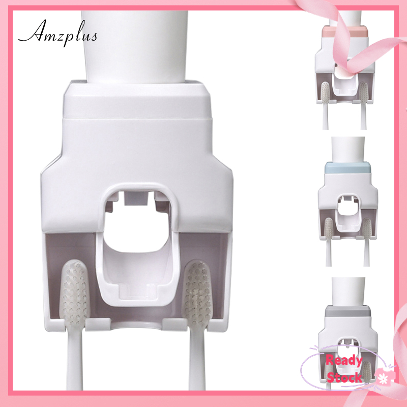 Automatic Toothpaste Dispenser Wall Mounted Toothpaste Squeezer With 2 Toothbrush Holder 1 Toothbrush Slots For Shower Bathroom