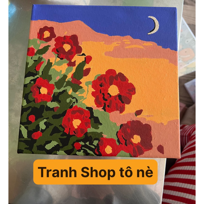 Tranh số hoá khung căn sẵn ,tranh tô màu theo số phong cảnh anime,hoa tulip tranh tô màu size 20cm-k