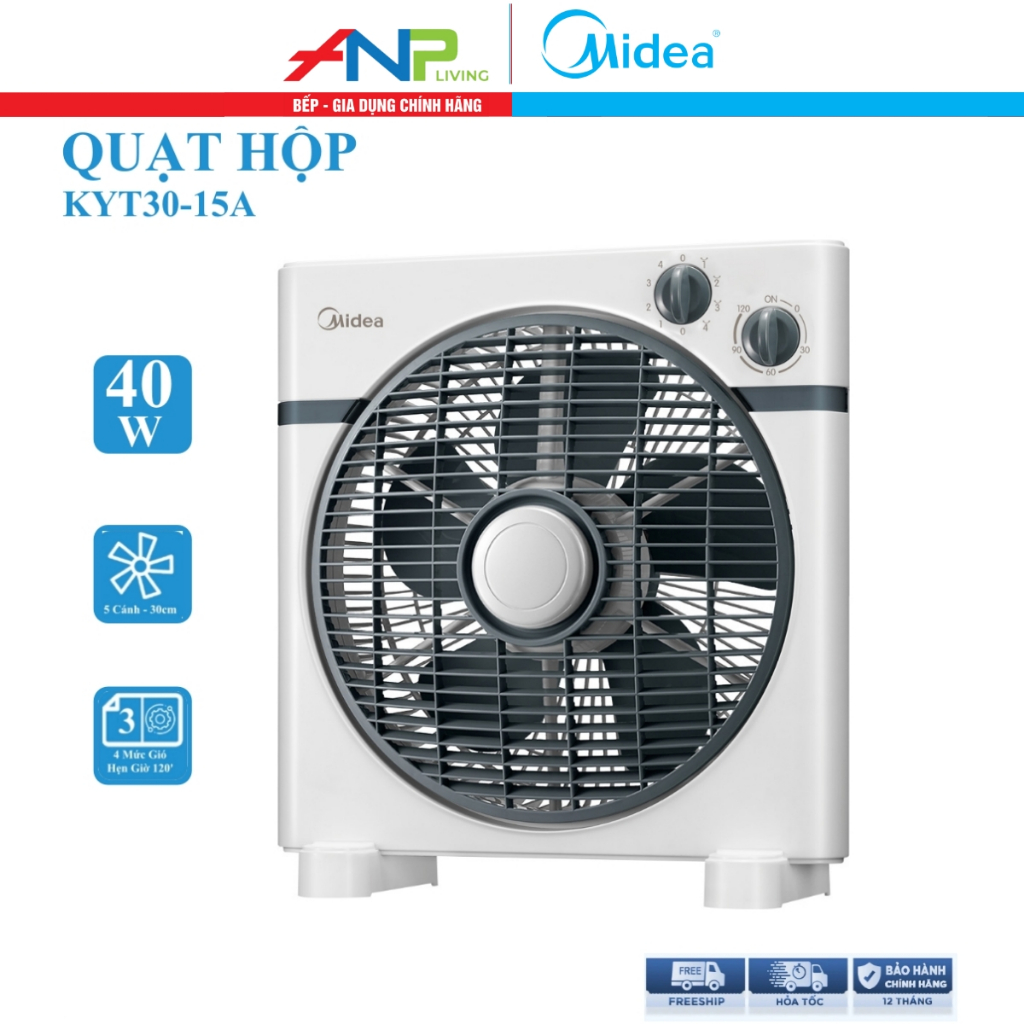 Quạt hộp midea kyt30-15a (công suất 40w, 5 cánh, chỉnh gió 4 tốc độ, có chức năng hẹn giờ)