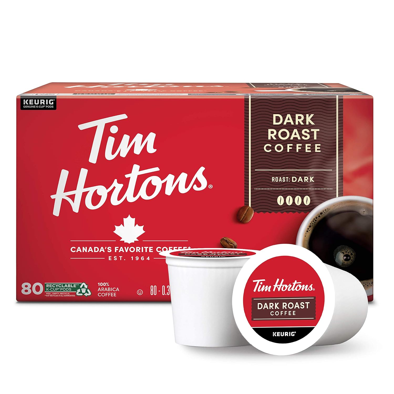 Tim Hortons Dark Roast Coffee,K-Cup Pods เสิร์ฟเดียวเข้ากันได้กับผู้ผลิตเบียร์ Keurig,80ct K-Cups ราคา 1,316 บาท*ส่งฟรี