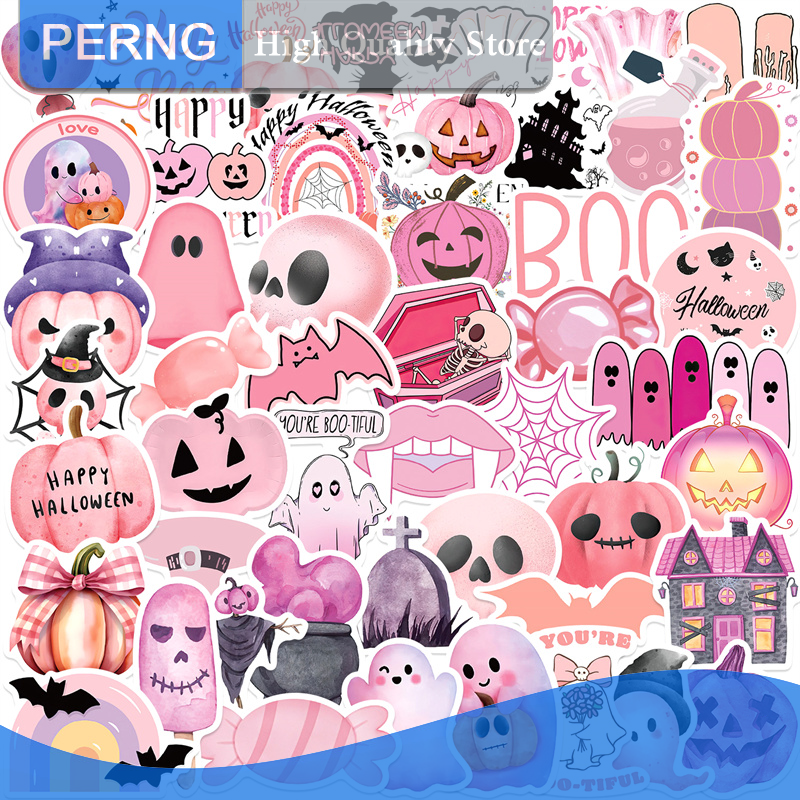 [PERNG] Tehe 50Pcs Halloween Pink Graffiti Stickers Cartoon Waterproof Sticker Decals Toys For Skateboard Laptop Luggage Bike Car Sticker