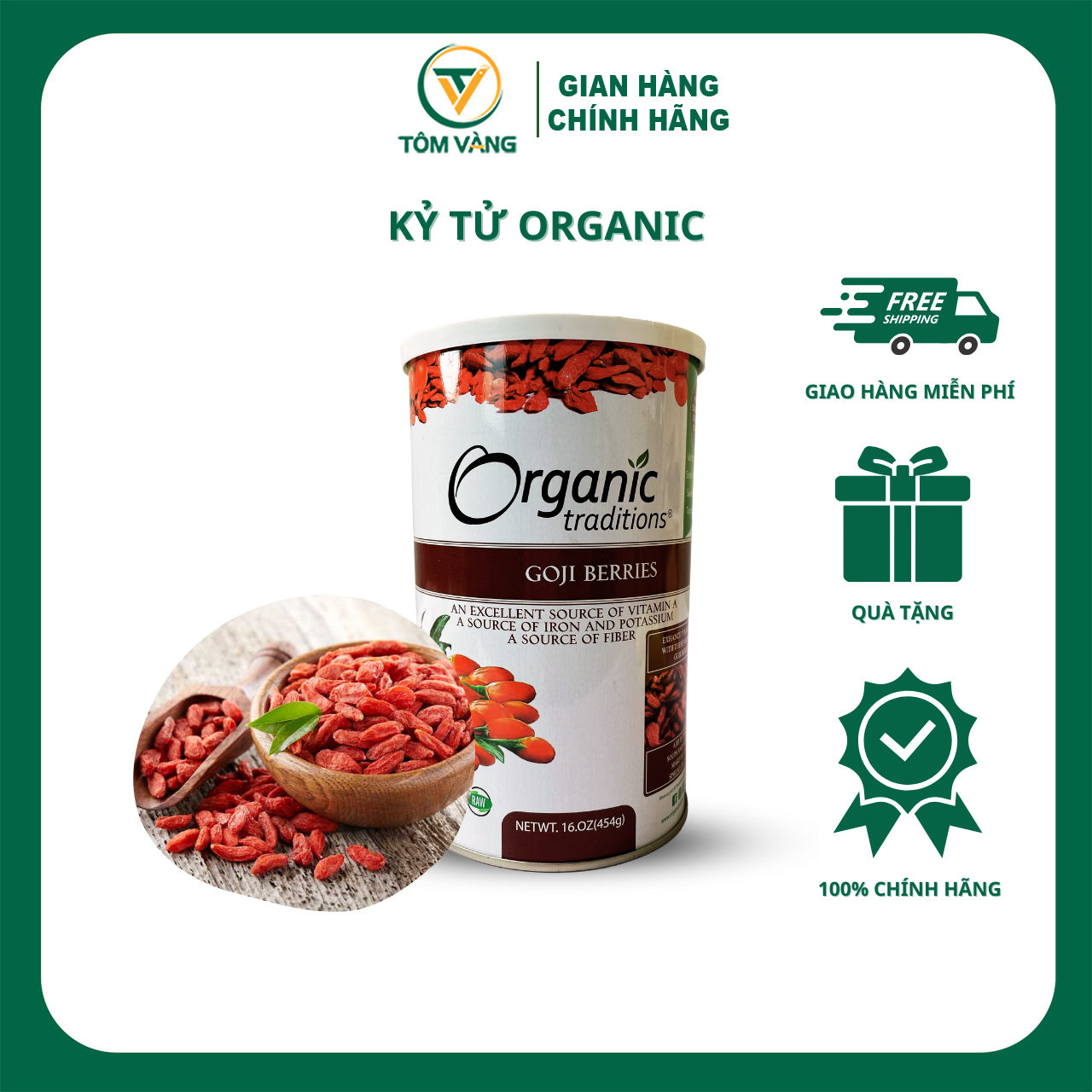 Hạt kỷ tử sấy khô đỏ ngọt organic traditions nhập khẩu Mỹ - TÔM VÀNG