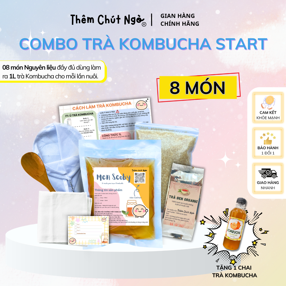 Combo Trà Kombucha Start đầy đủ nguyên liệu làm trà Kombucha