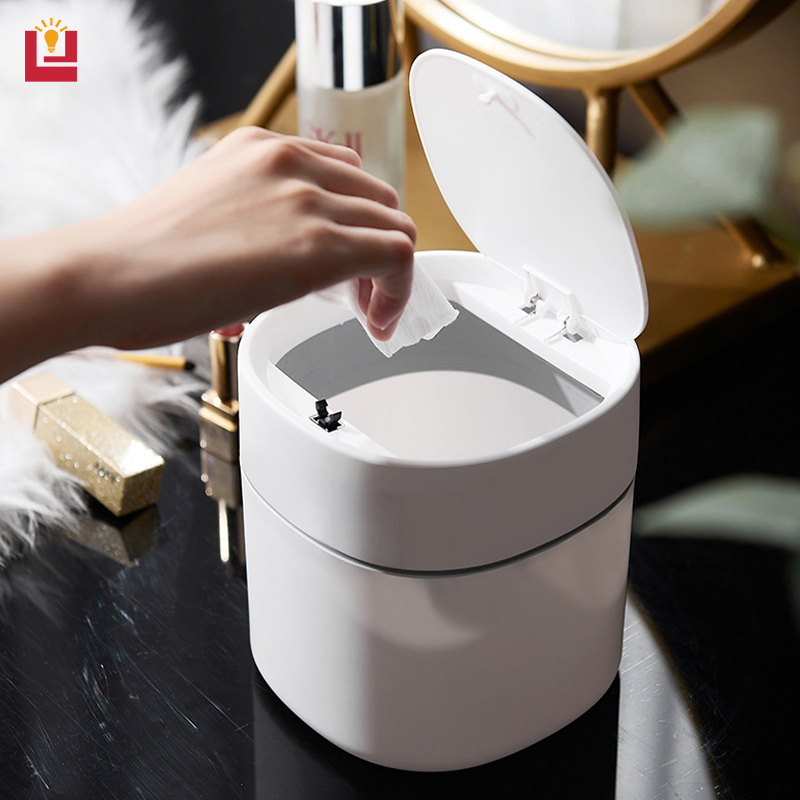 YONUO Desktop trash can with lid, small household trash can, mini trash bin on table, ins wind paper basket