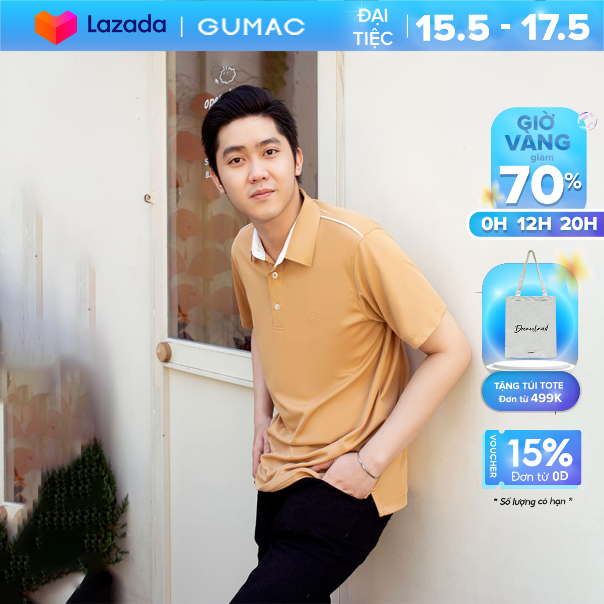Áo polo nam gumac atnc01007 phối vai