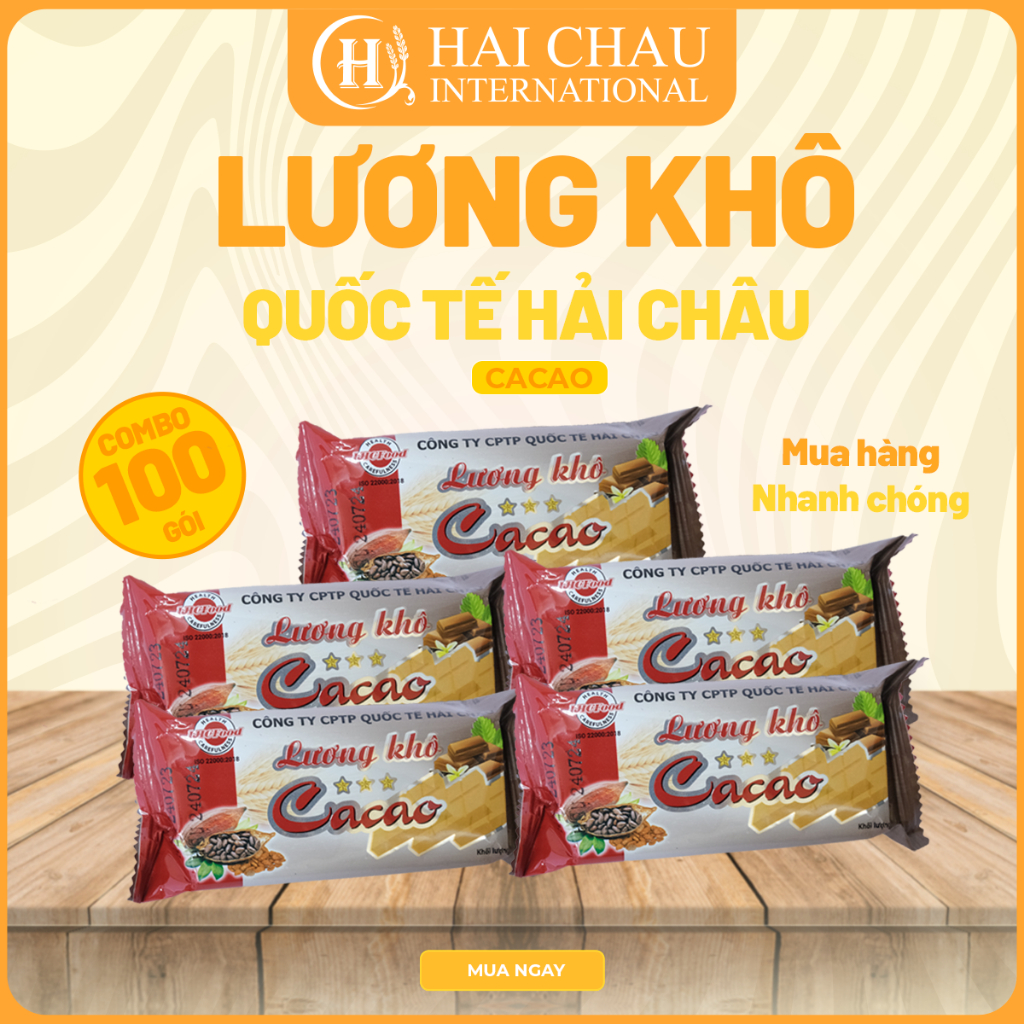 Combo 100 Gói Lương Khô QT Hải Châu Cacao, Đậu Xanh, Tổng Hợp - Tiện Lợi, Giàu Năng Lượng 60g