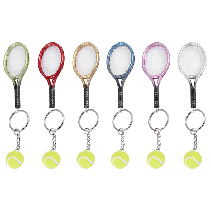 6Pcs Mini Tennis Racket Ball Keychain Pendant Bag Accessories for Bag Sport Advertisement Fans Souvenirs Key Ring