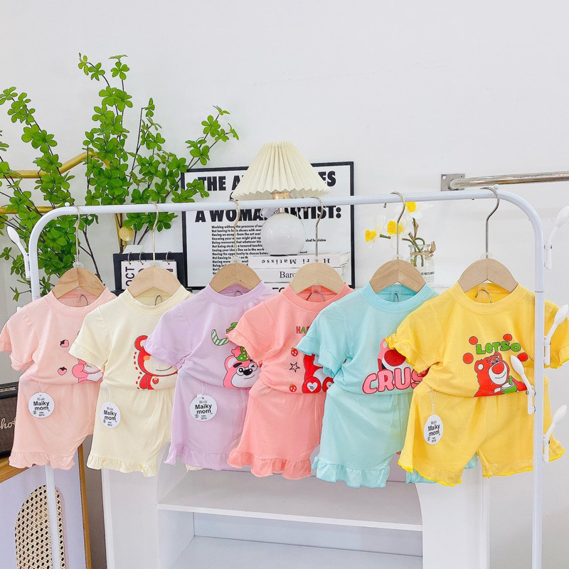 Bộ cộc tay gấu dâu thun lạnh Minky Mom siêu xinh cho bé gái(7-17kg)