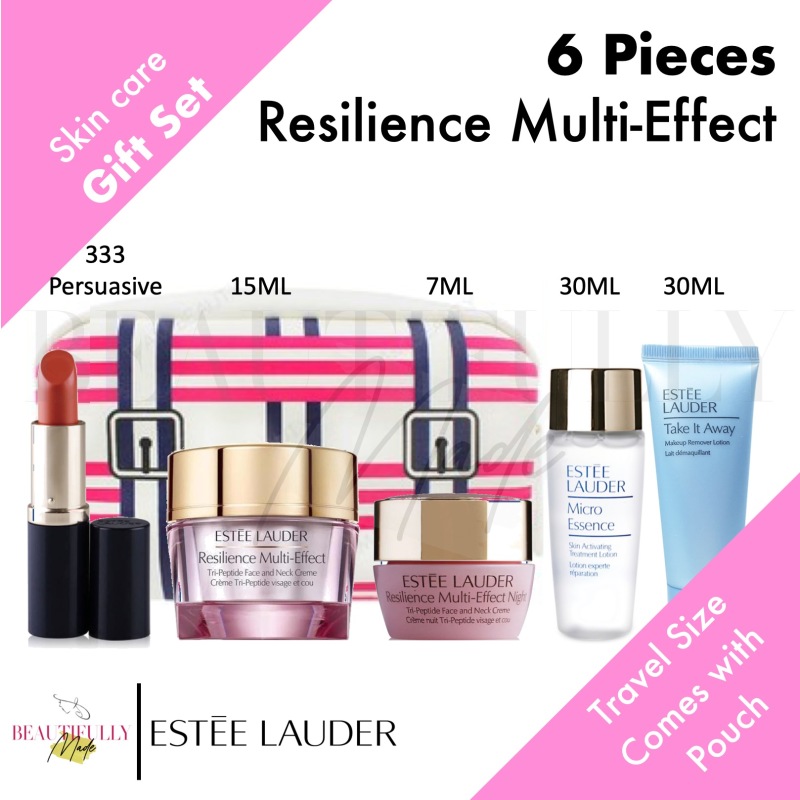 Buy Estee Lauder 6-Piece Gift Set - Resilience Multi-Effect Tri-Peptide Face and Neck Creme 15ml + Night 7ml + Take It Away 30ml + Micro Essence 30ml + Pure Color Envy Matte Lipstick 333 Persuasive Singapore