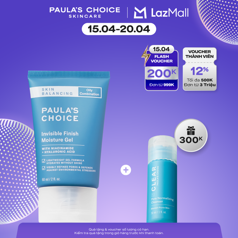 Kem dưỡng ẩm ban đêm dạng gel Kiểm soát tiết dầu cho da thoáng mịn Paula’s Choice Skin Balancing Invisible Finish Moisture Gel 60ml 3400