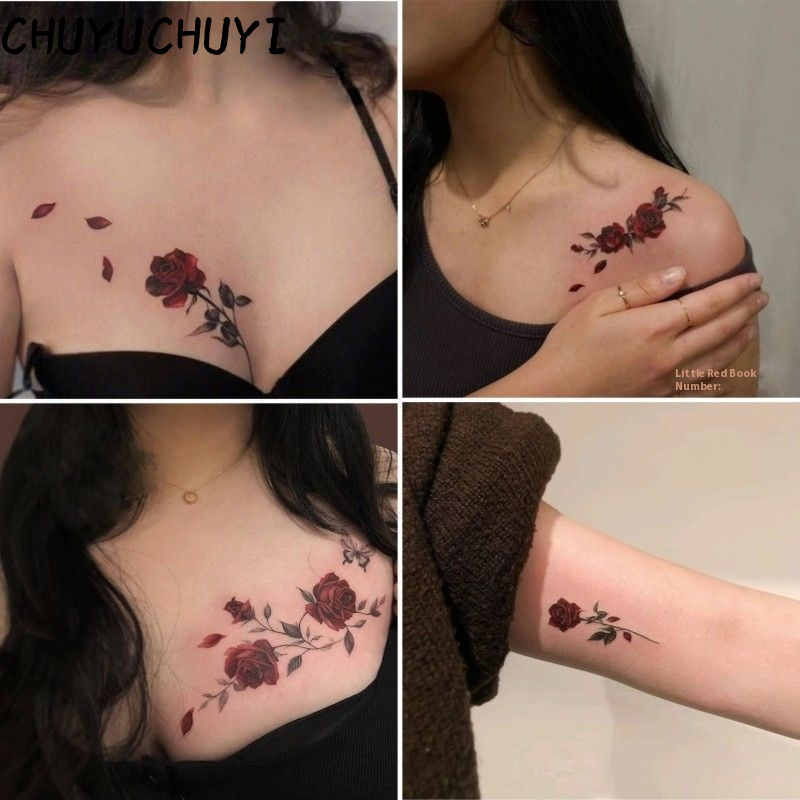 Hình Xăm Dán Hồng ngực đỏ sẫm bướm hình xăm không thấm nước và bền nữ nam hình thời trang