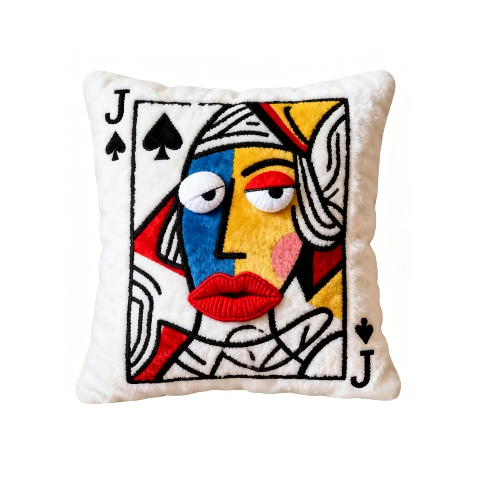 Patchwork Pillow Poker Cards Throw Pillow King Queen Jack of Spades Plush Cushion with 3d Embroidery Funny Decorative Sofa Couch Pillow for Living Room Bedroom Unique Gift for Asia