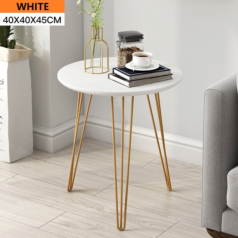 Wooden Surface Metal Legs Round Side Table Coffee Table Living Room Furniture