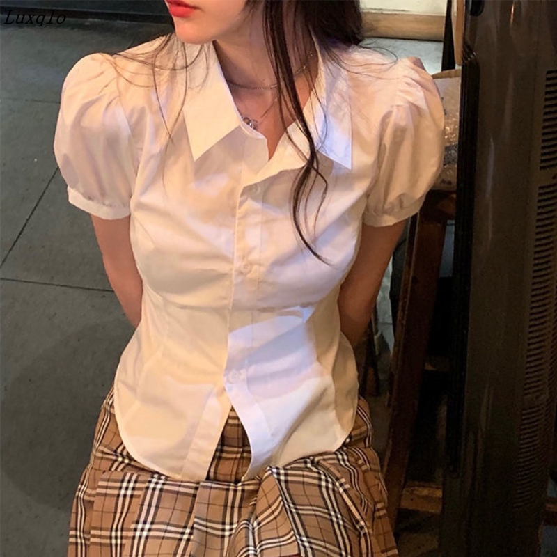 Luxqlo Women White Shirt Korean Style Fashion Puff Sleeve Blouse Summer Slim Tops New ราคา 212 บาท*ส่งฟรี