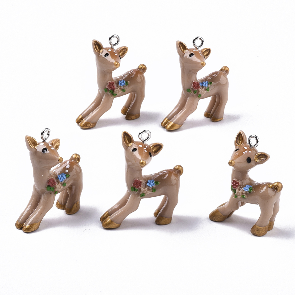 5pc resin pendants with platinum tone iron loops sika deer camel 30.5~31.5x25x13.5mm hole: 2mm