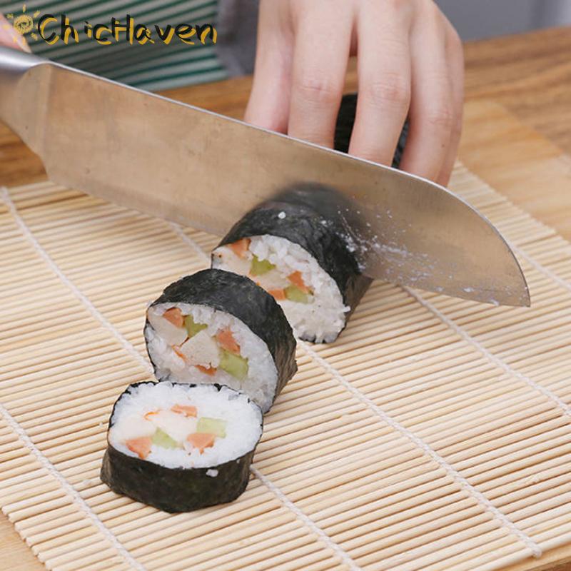 ChicHaven 24x24cm Sushi đặt tre cán Thảm gạo mái chèo công cụ Kawaii Sushi khuôn tre phụ kiện nhà bếp Nhật Bản nhà bếp