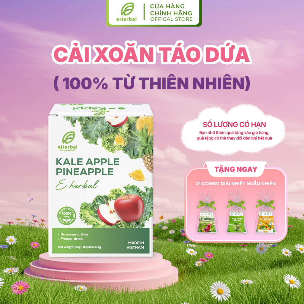 Bột Rau Cải Xoăn Táo Dứa Eherbal (Hộp 60g | 15 gói x 4g)