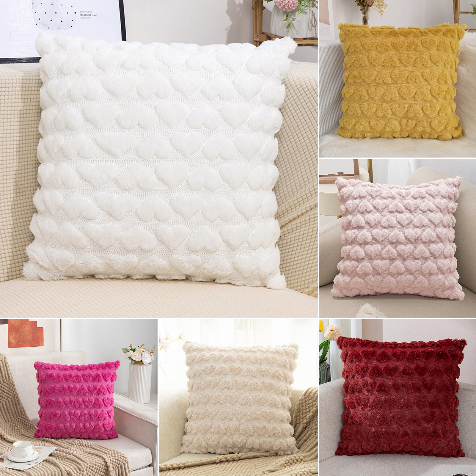 Hidden Zipper Cushion Cover Pillowcase 3d Heart Pattern Plush Pillowcase for Bedroom Living Room Sofa Hidden Zipper Closure New Year Party Decoration