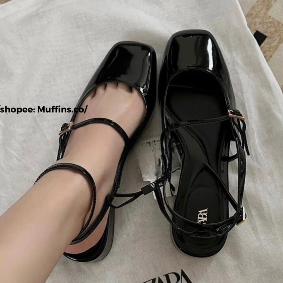 Giày cao gót Zza hở gót mũi tròn đế cao 4cm phong cách Thu Đông