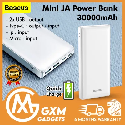Baseus Mini JA 30000mAh Power bank 3A 15W Quick Charge Portable Battery Charger Compatible For iPhone 11 12 Samsung Huawei Xiaomi OPPO Laptop-White