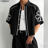 INCERUN Shirts For Men Trendy Versatile Floral Print Short Sleeve Leisure Korean Style Top #0420