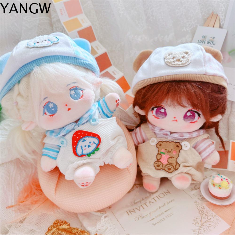 YANGW Mũ Gấu Bộ quần áo búp bê cotton Ăn mặc Quần có dây đeo Bộ đồ búp bê cotton Quần áo đồ chơi nhồ